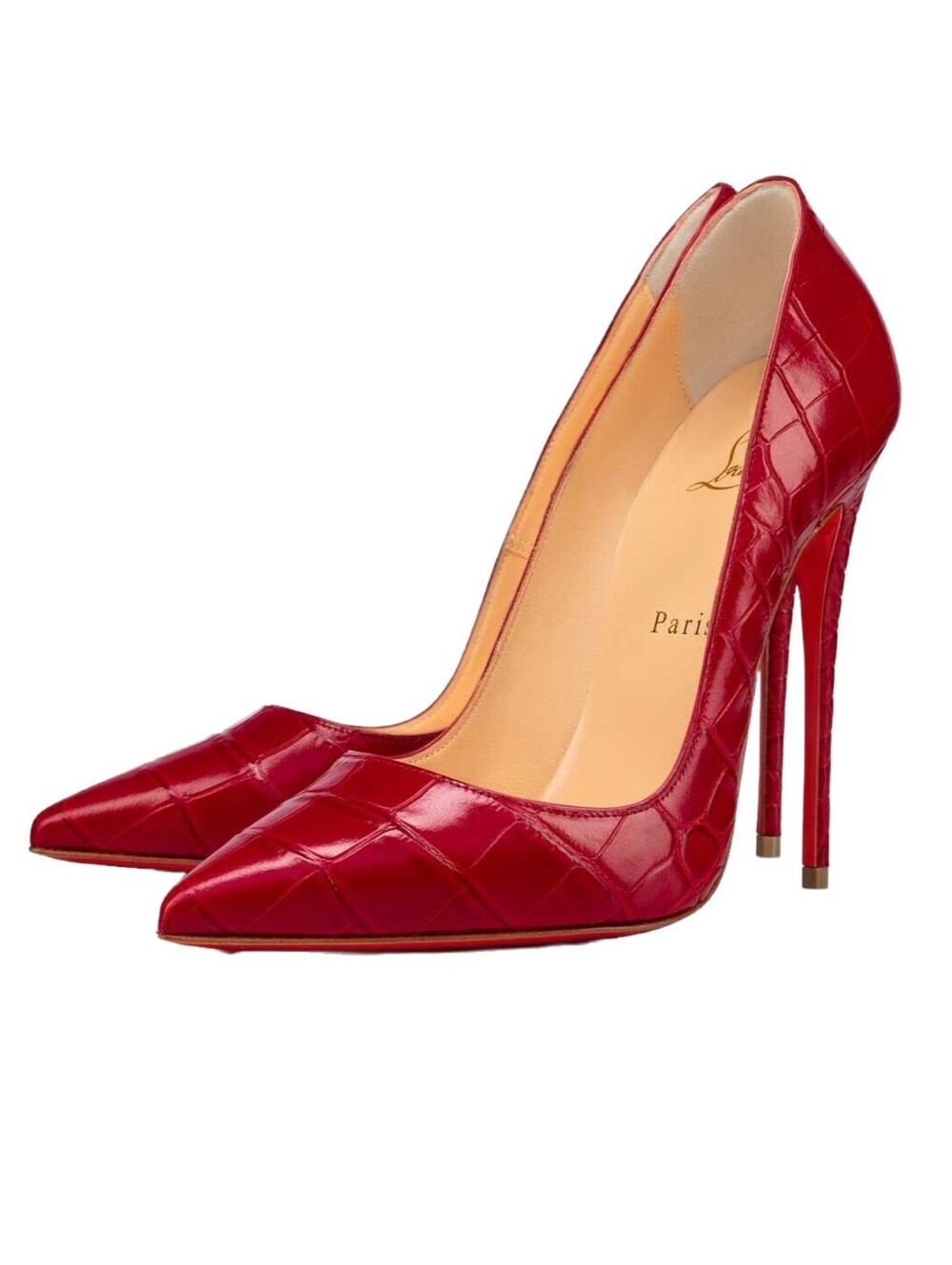 Christian Louboutin Kate 100 Loubi (Red) Calf Ali Croc Pointed Toe Heel Pump 39